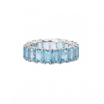 Emerald Cut Blue Topaz Eternity Band