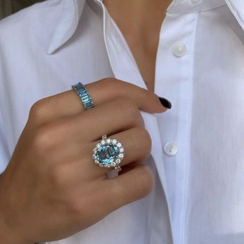 Emerald Cut Blue Topaz Eternity Band