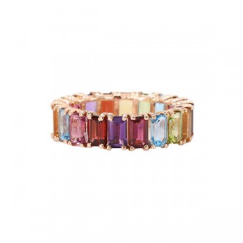Emerald Cut Rainbow Eternity Band