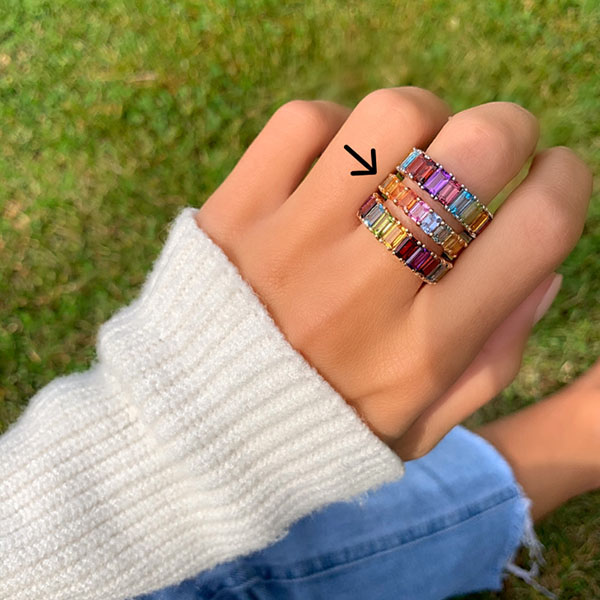 Petite Emerald Cut Rainbow Eternity Band