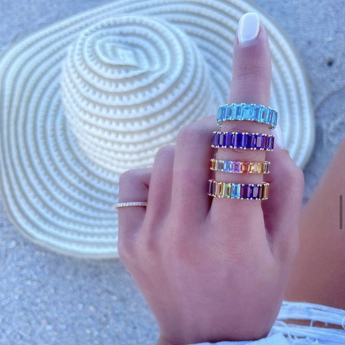 Petite Emerald Cut Rainbow Eternity Band