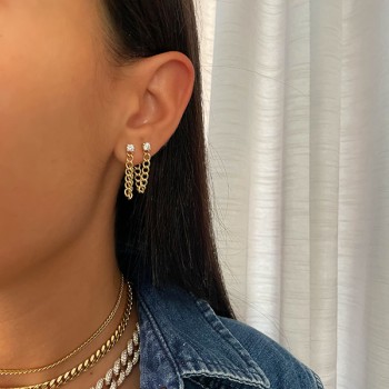 ROUND DIAMOND CUBAN LINK LOOP EARRING