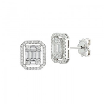 Baguette Diamond Halo Earrings