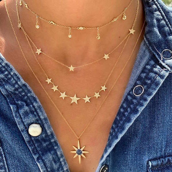 Blue Sapphire Starburst Necklace