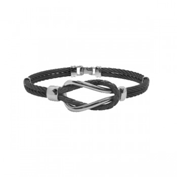 Black Cable & Black Leather Square Knot Bracelet