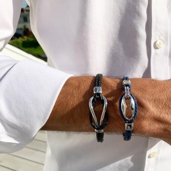 Black Cable & Black Leather Square Knot Bracelet