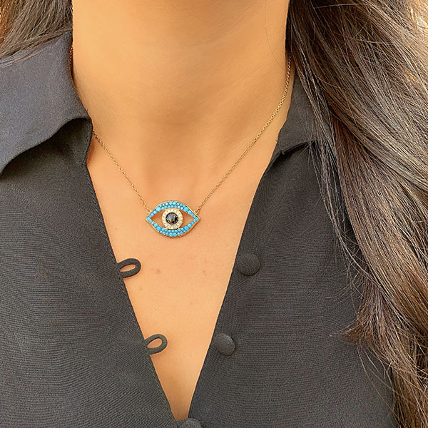 Evil Eye Necklace for Women – 1/7 CTW Blue and White Diamond Necklace –  Jewelexcess