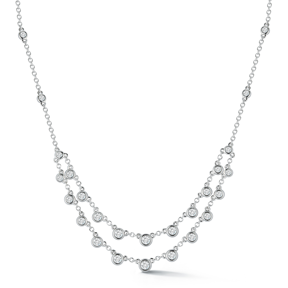 Bassano Jewelry Double Row Diamond Bezel Necklace