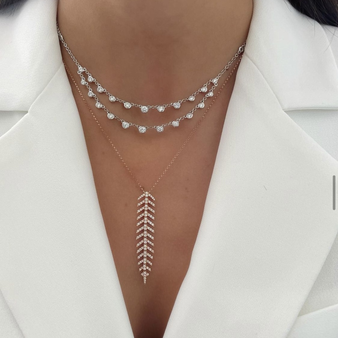 Bassano Jewelry Double Row Diamond Bezel Necklace
