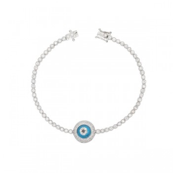 Single Eye Diamond Pave Halo Tennis Bracelet