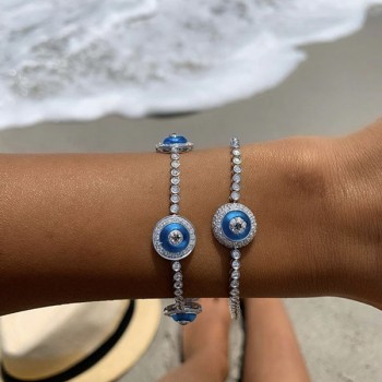 Single Eye Diamond Pave Halo Tennis Bracelet