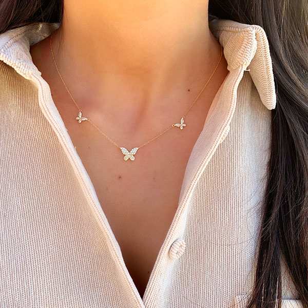 Triple on sale butterfly necklace