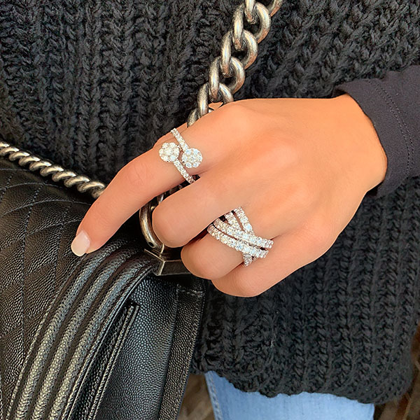 Diamond Criss Cross Flower Ring