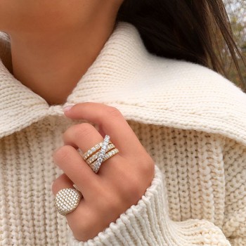 Four Row Diamond Criss Cross Ring