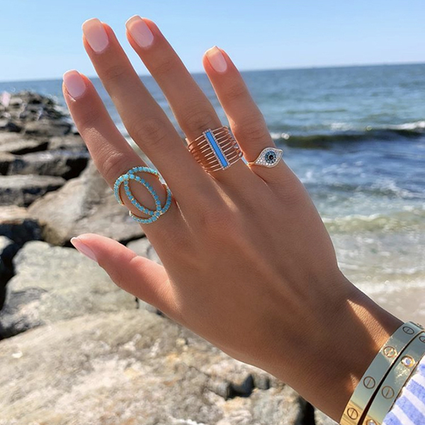 Mother of Pearl Evil Eye Ring with Lapis and Diamonds