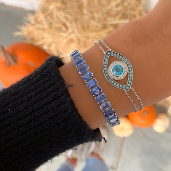 Oval Cut Blue Sapphire Tennis Bracelet