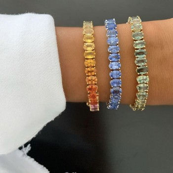 Oval Cut Rainbow Sapphire Tennis Bracelet