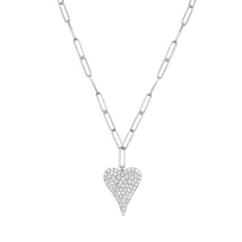 Diamond Pave Heart Paperclip Necklace