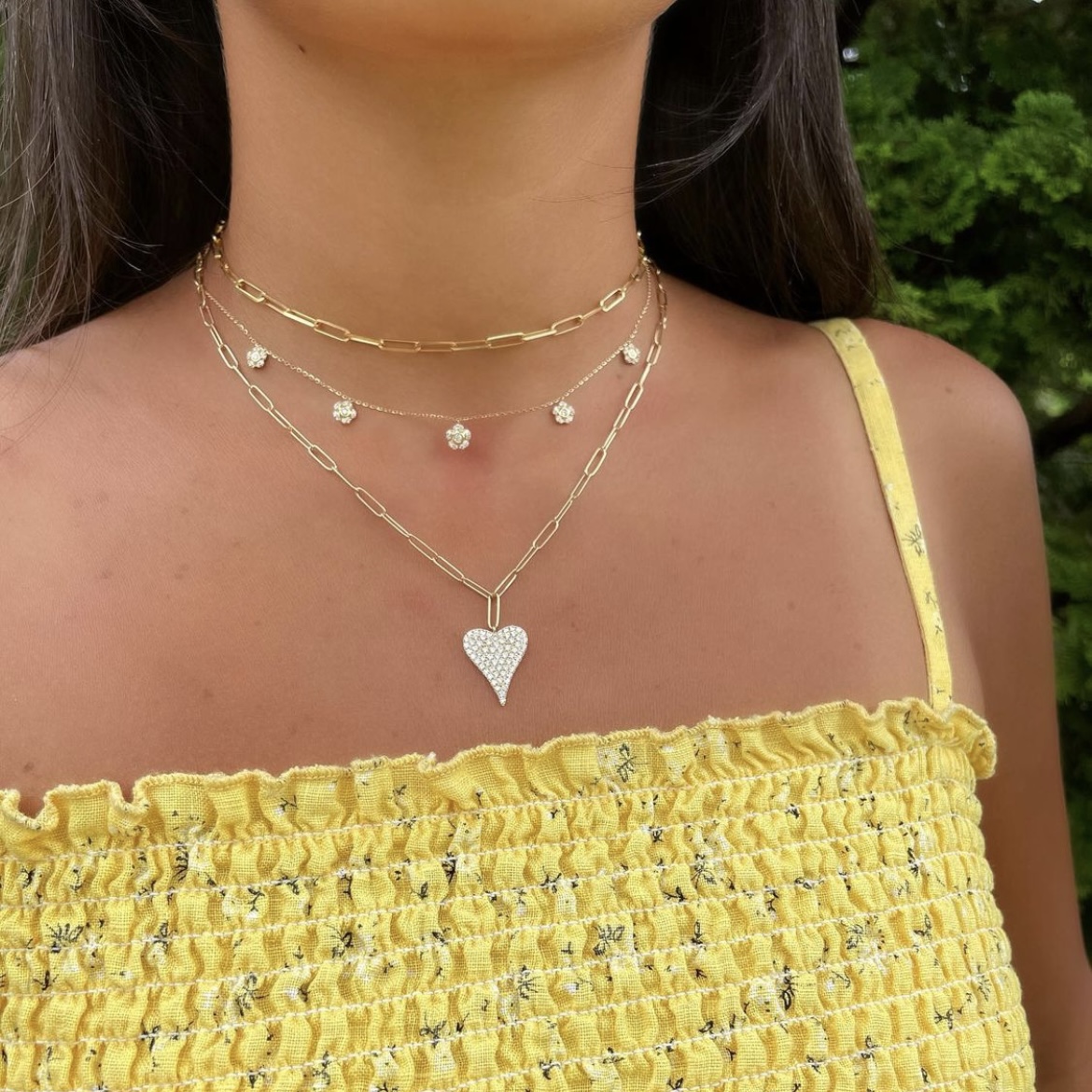 Diamond Pave Heart Paperclip Necklace