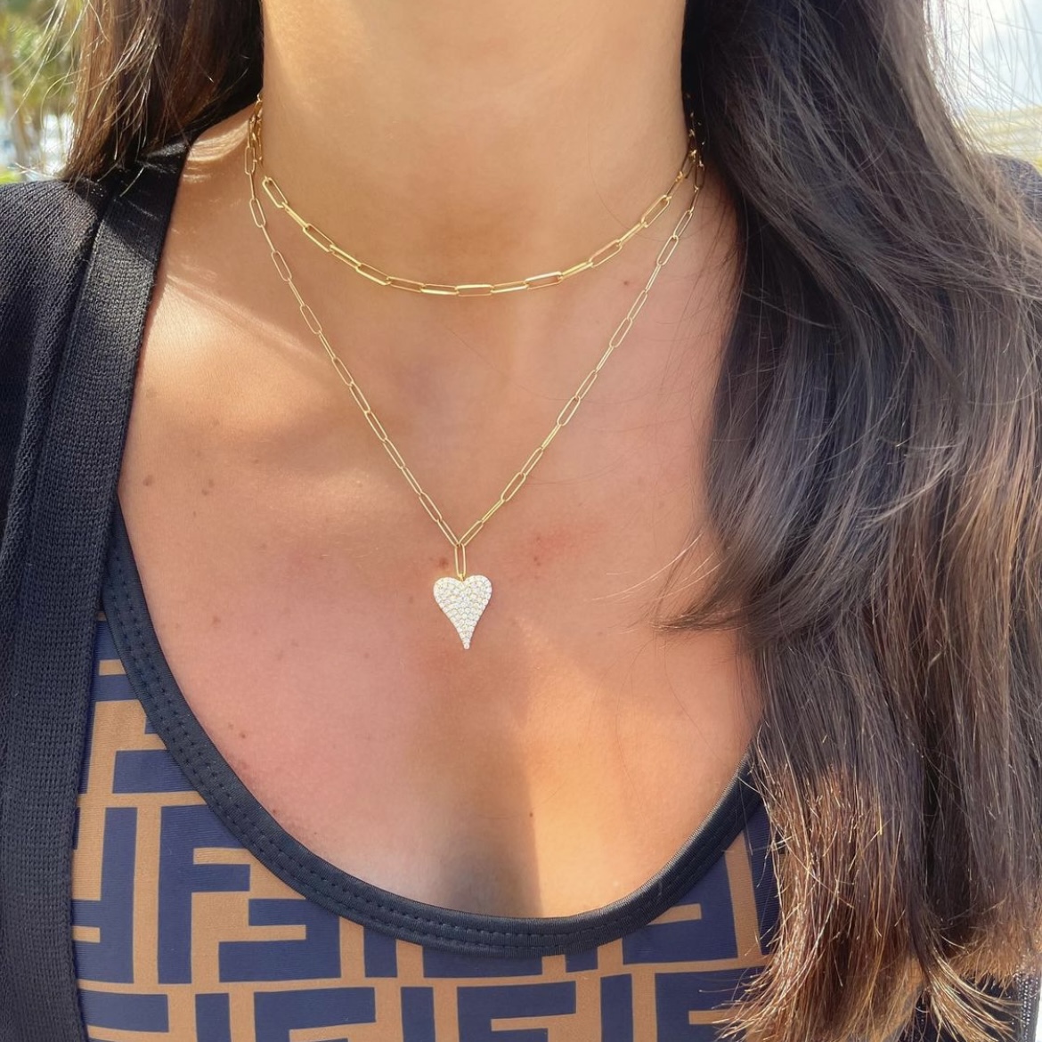 Diamond Pave Heart Paperclip Necklace
