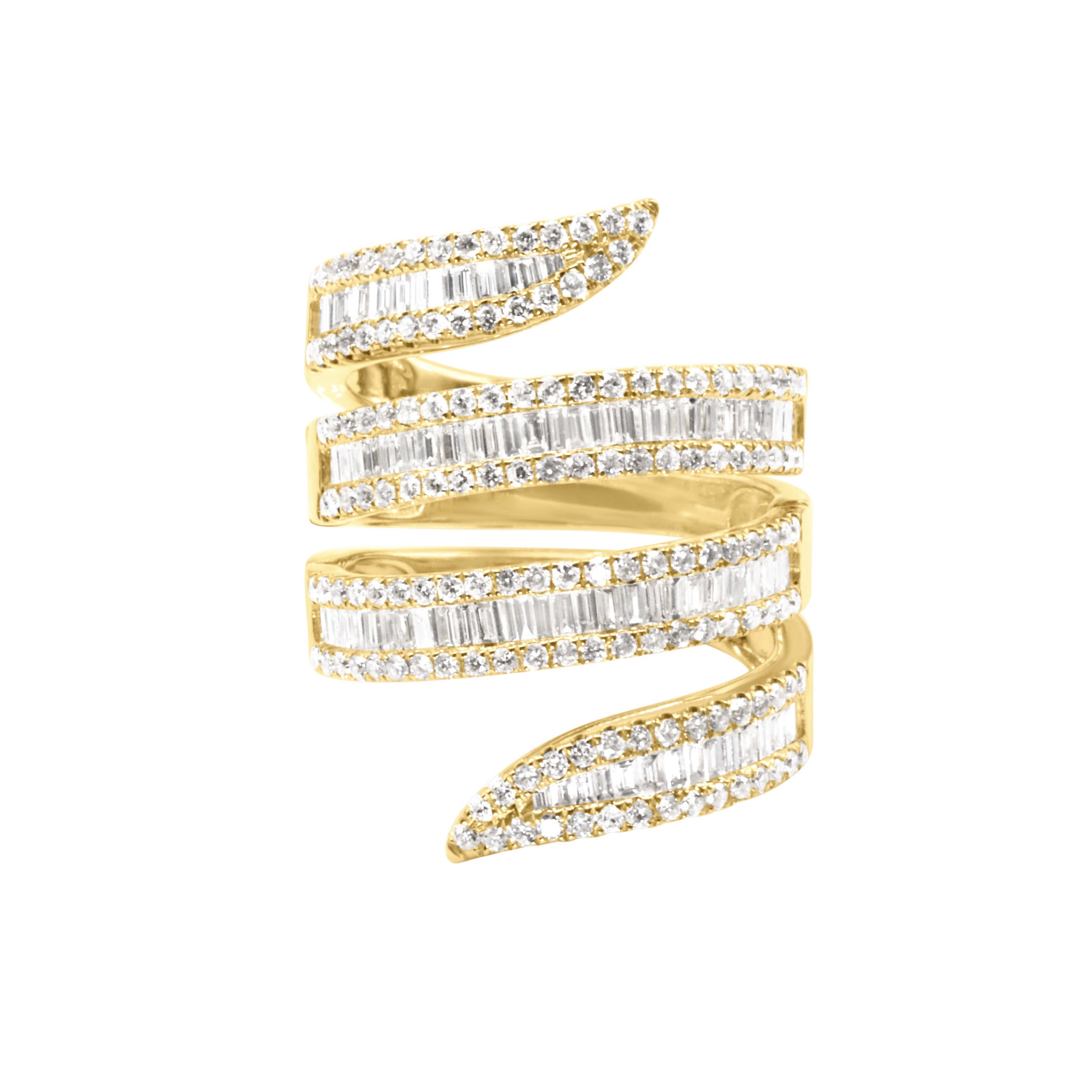 Round and Baguette Diamond Spiral Ring